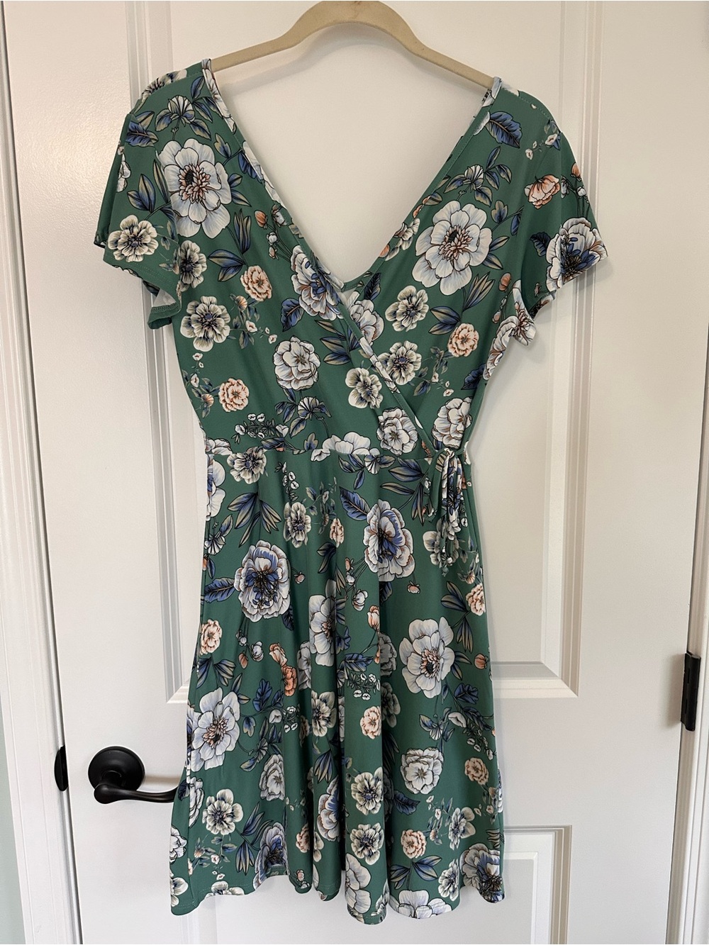 Kaileigh Green Floral Wrap Dress with White & Blush Blooms